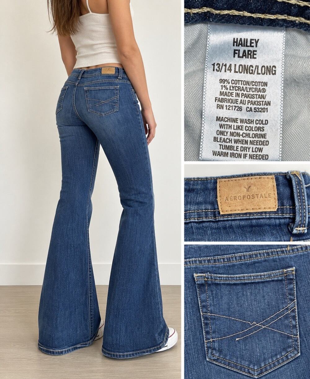 Y2K Indie Sleaze Aeropostale Hailey Flare Jeans Sz 13/14 Long Medium Wash 2000s